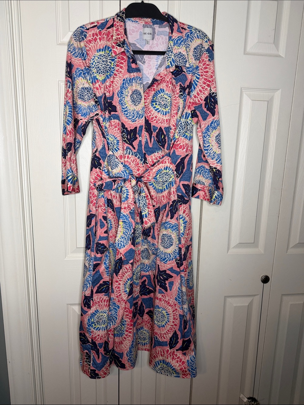 NIC+ZOE Pink and Blue Floral Wrap Midi Dress